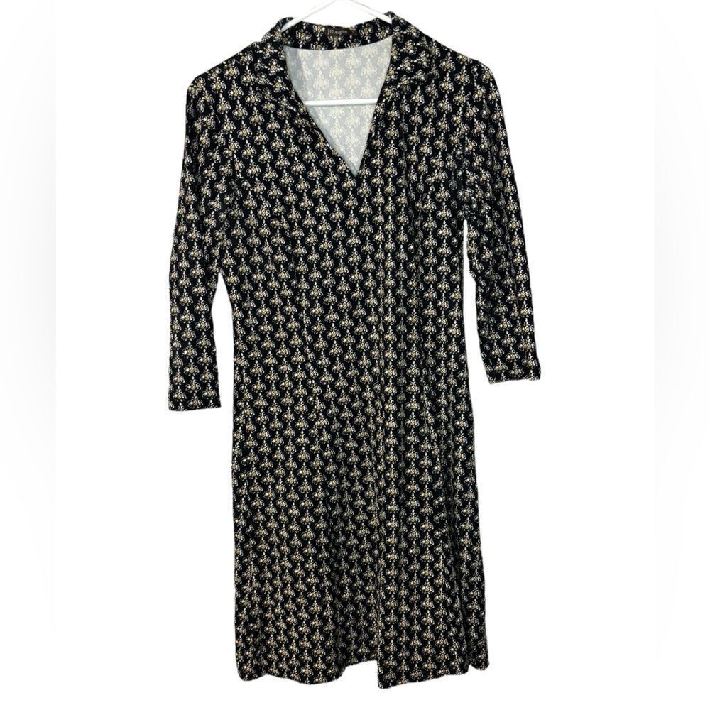 J. McLaughlin Black Yellow Multi-Color Pineapple Damask Dress Size Small S